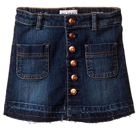 DL1961 Girls' Minnie a Line Denim Jean Raw Hem Mini Skirt 16 S - Picture 1 of 5